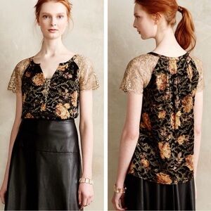 Anthropologie HD in Paris Disa Floral Burnout Lace Sleeve Top Sz 10
